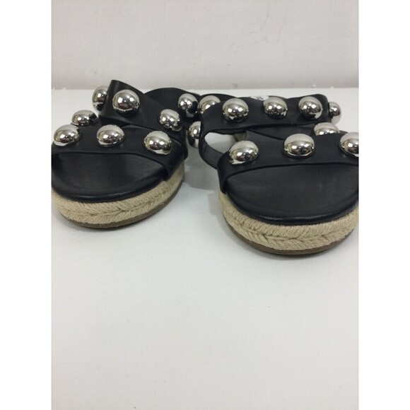 Marc Fisher Prisca Espadrille Silver Studded Slip On Slides Sandals Black Size 8 - Picture 3 of 12